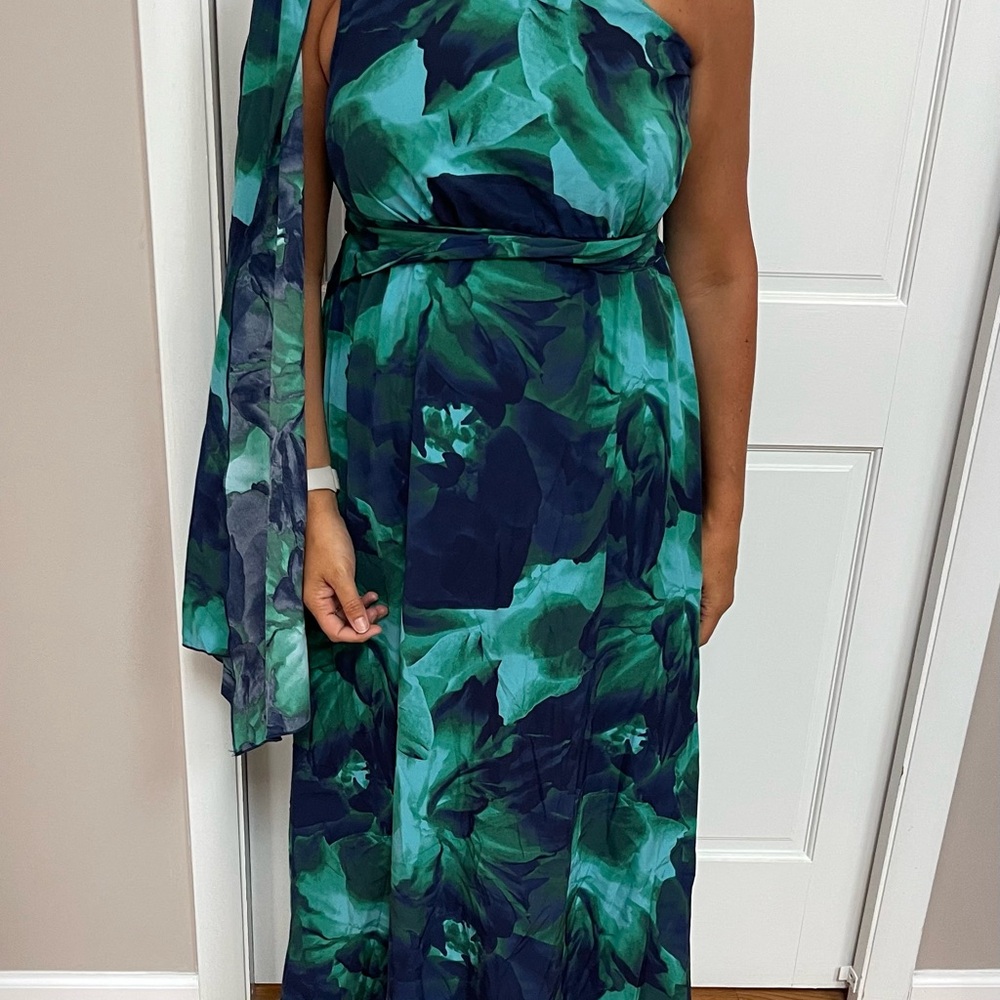 SHEIN One-Shoulder Dress in Blue and Green